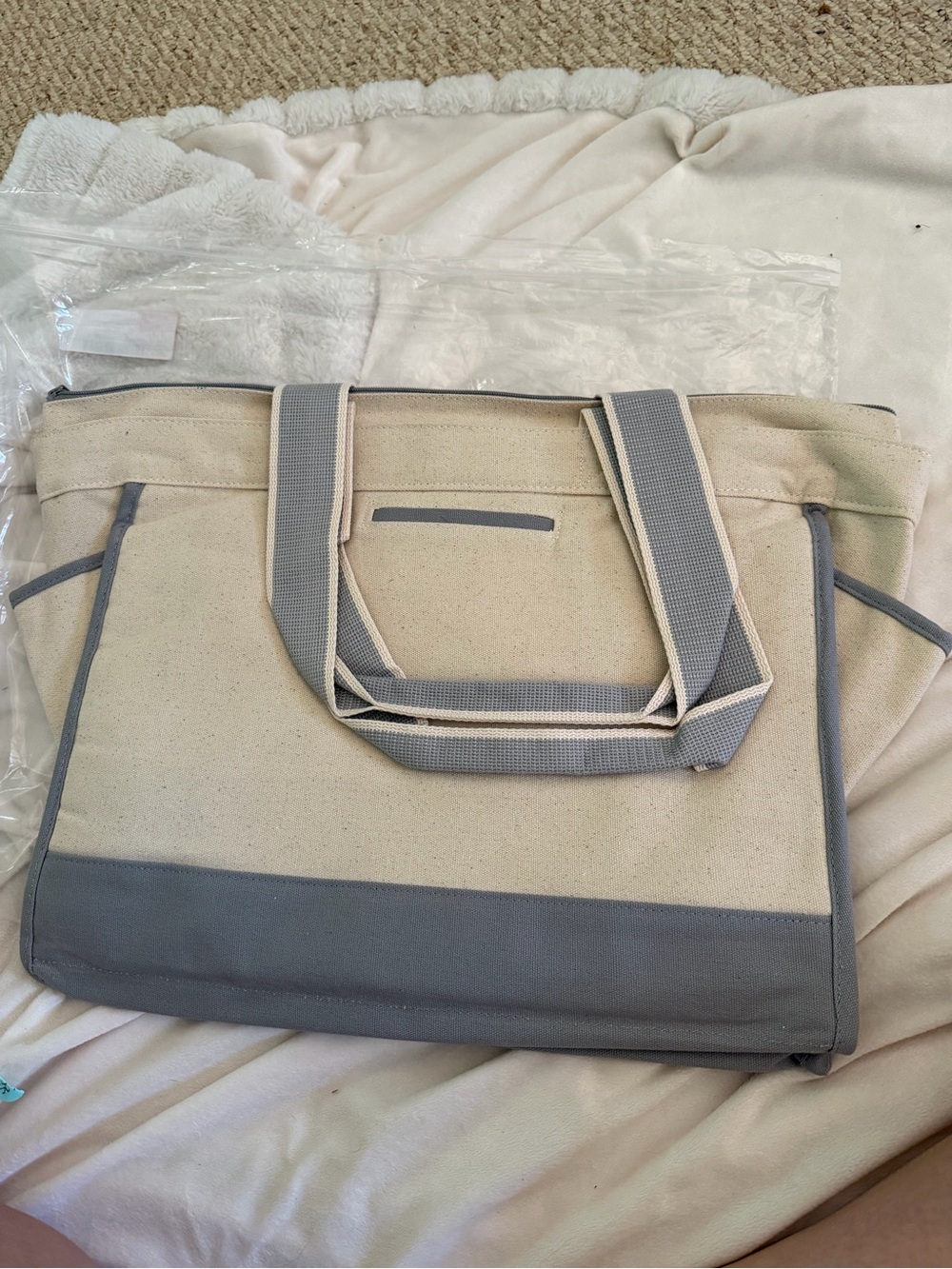 Canvas Tote Bag with Gray Trim - Neutral Everyday Carry
